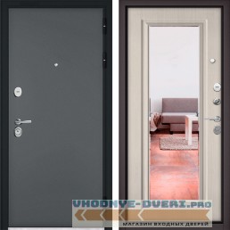 Дверь Бульдорс STANDART 90 Черный шелк / Ларче бьянко 9S-104 с зеркалом